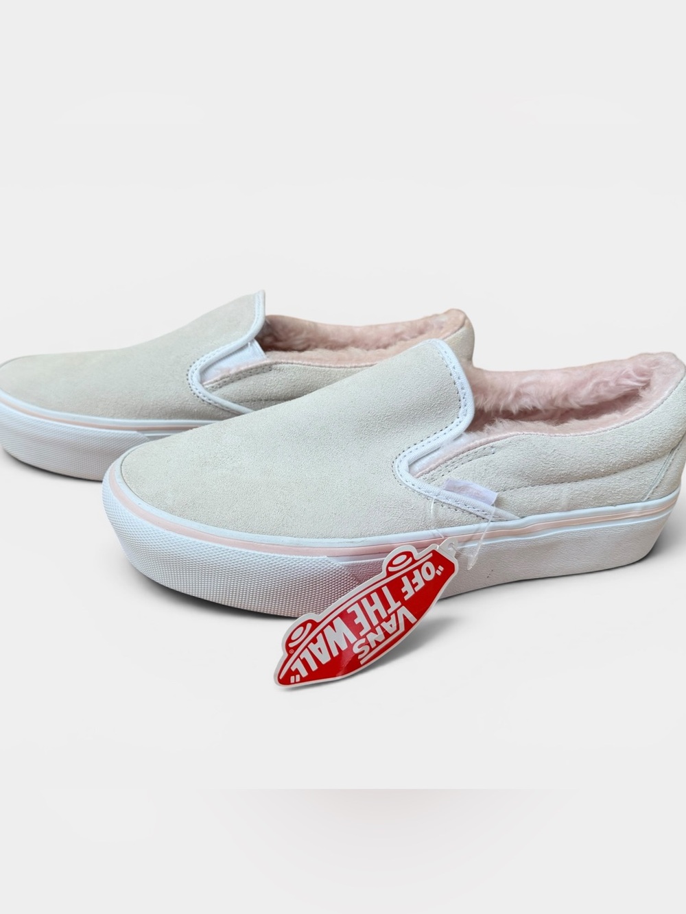 NWT Vans Classic Slip-On Platform Suede Fur Shoes True White Women’s 8